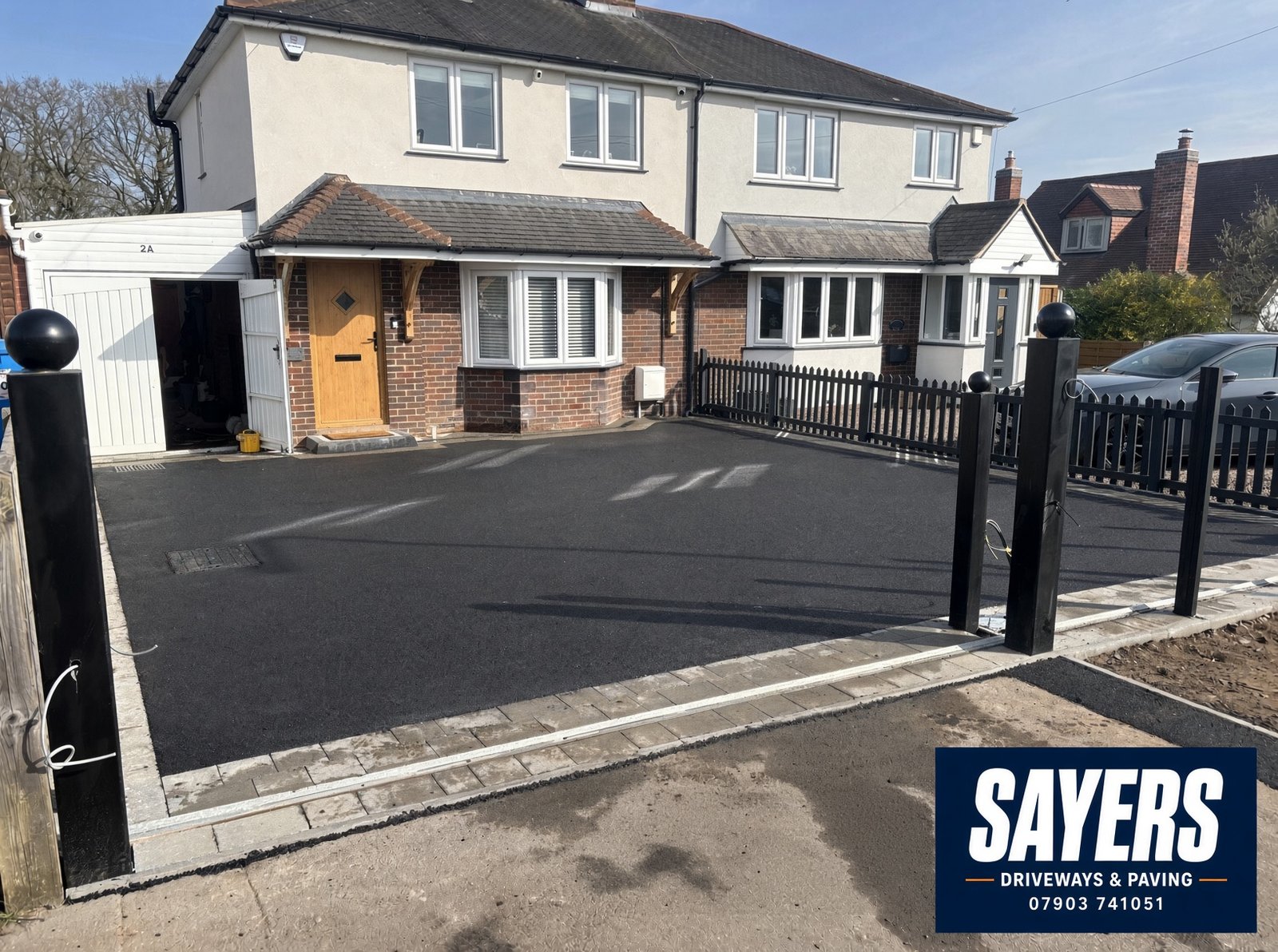 Completed Sayers tarmac driveway with block paving border and edging, Dudley